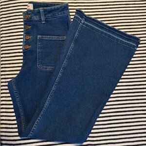 Wrangler Women's High Rise Flare Legged Denim Jeans Patch Pockets